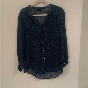 Zara Teal Animal Print Button Down Shirt